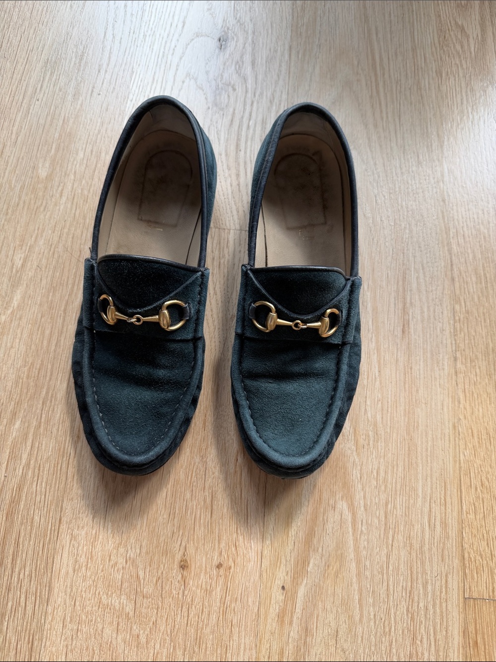 Gucci Navy Suede Horsebit Loafers - Women's Flats